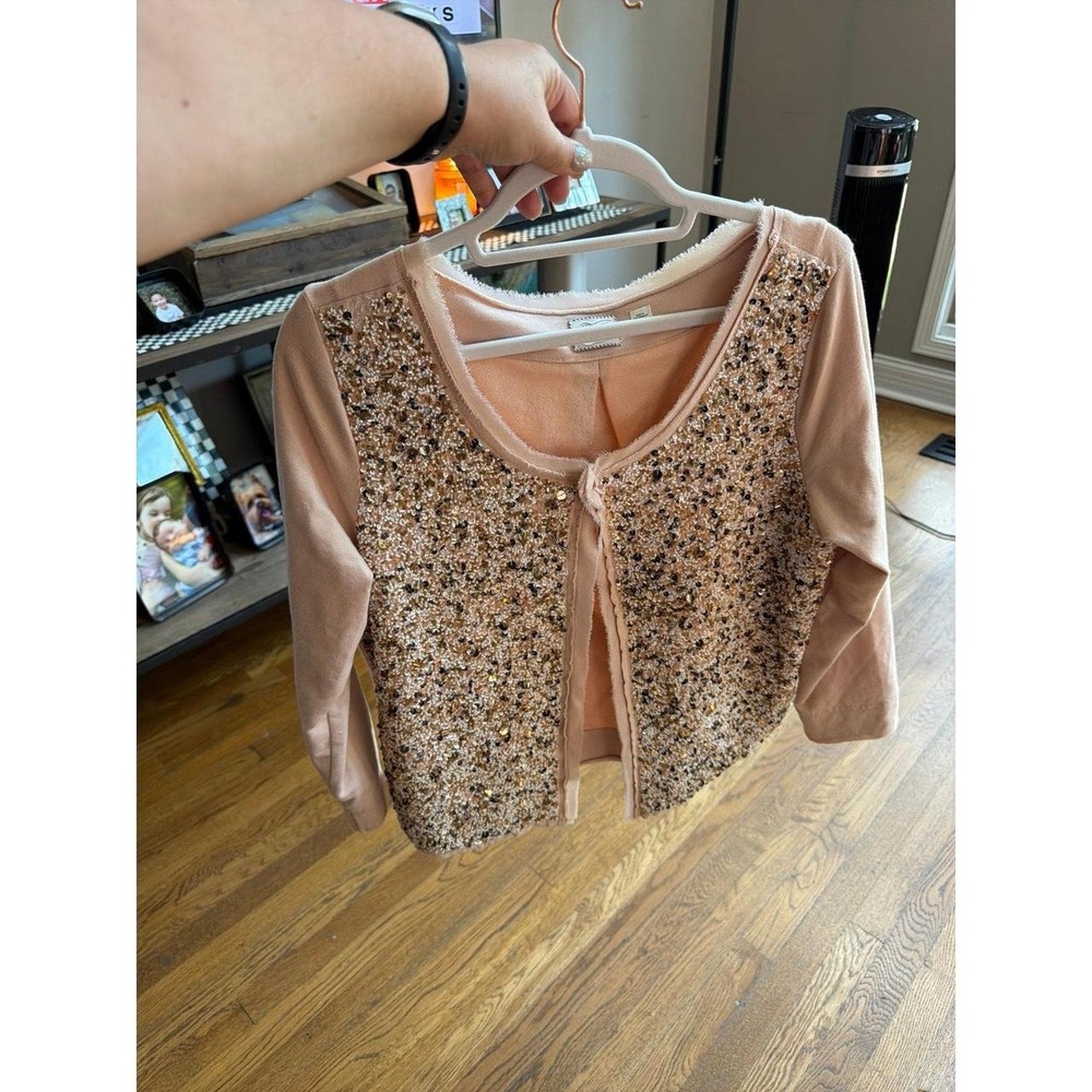 Anthropologie Postmark Paillette Cardigan light pink cotton-blend open-front L